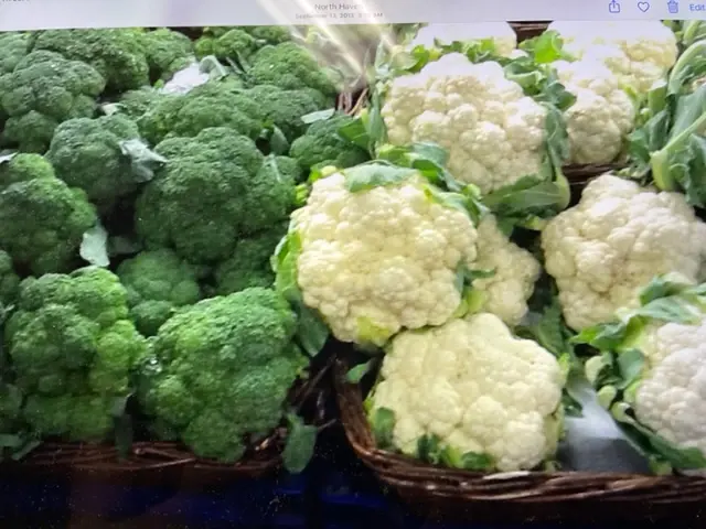 Broccoli and cauliflower in baskets