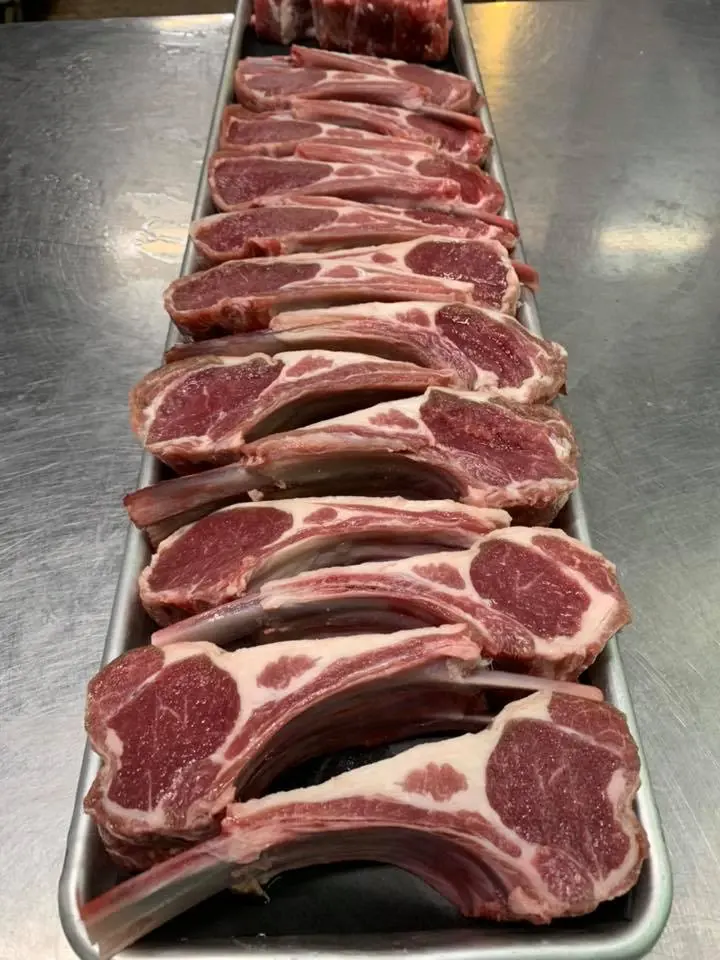 Steaks and chops in the butcher case