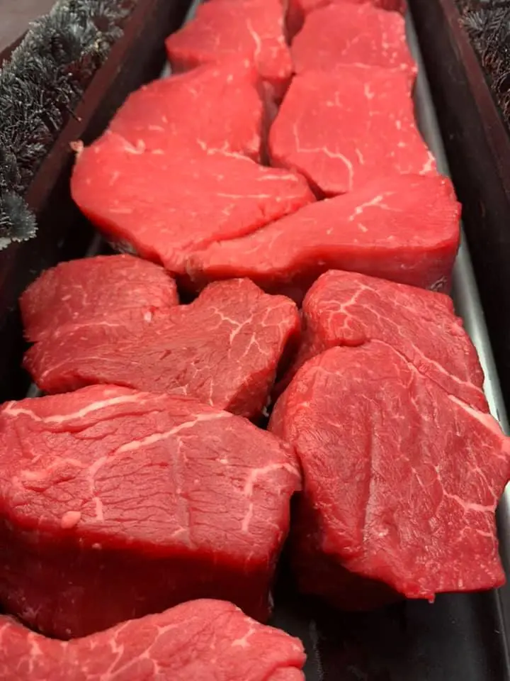 Trimmed beef cuts in the butcher case