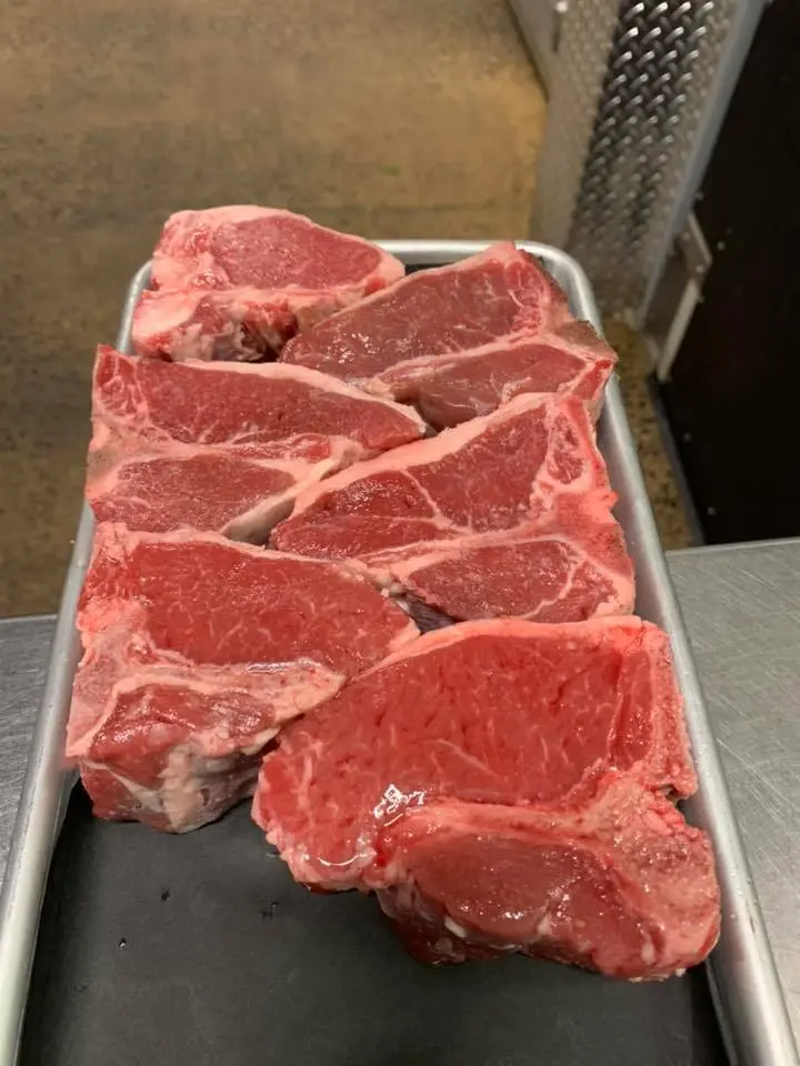 Lamb chops in the butcher case