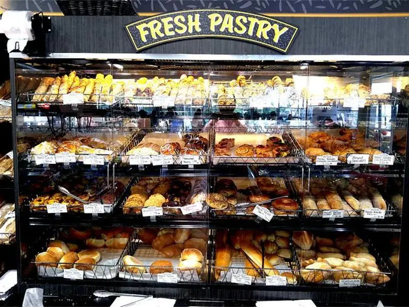 The fresh pastry case at the market