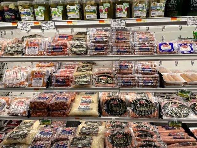 Packaged cheeses and cold cuts in the deli case
