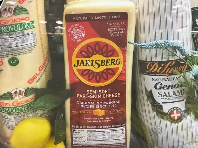 Specialty cheeses and mustards on the shelf