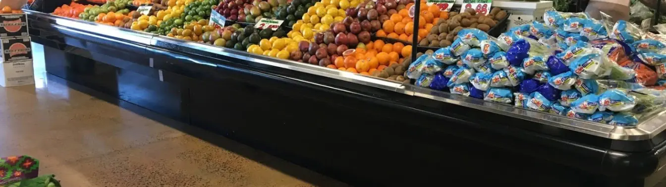 A wide view down a store aisle