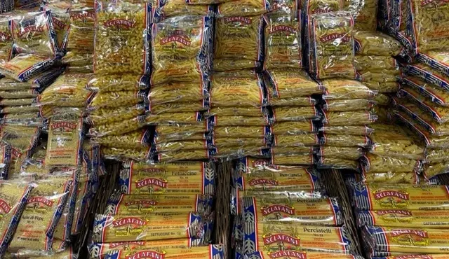 A display of imported Italian pasta